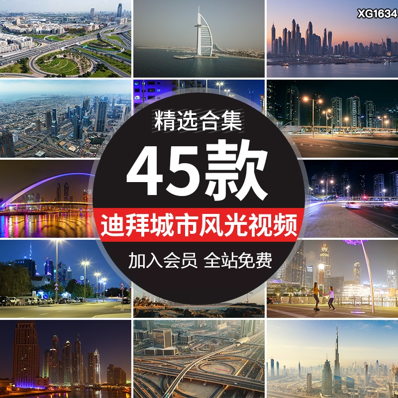 中东迪拜城市风光夜晚夜间街道都市夜景航拍全景实拍高清视频素材