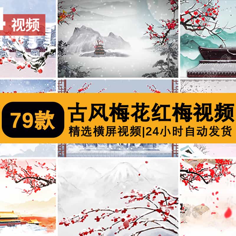 中国风古典梅花红梅古风唯美雪景冬梅大屏幕LED戏曲背景视频素材