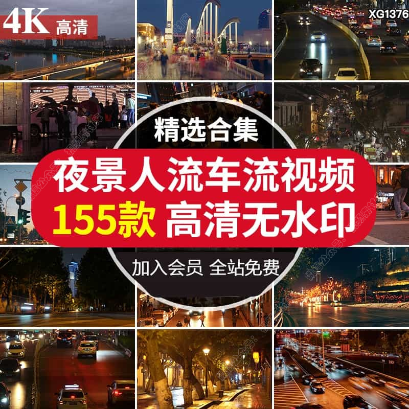 4K夜景城市人物人流行走穿梭车流交通街道夜市延时航拍短视频素材【245期】