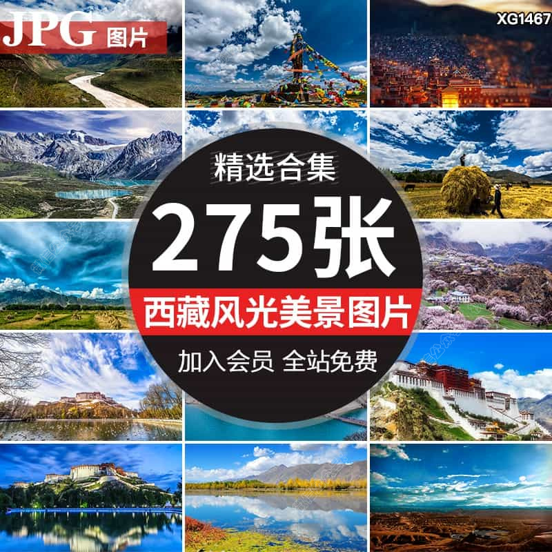 西藏风景美景雪山布达拉宫湖泊蓝天白云草原风光旅游景点图片素材