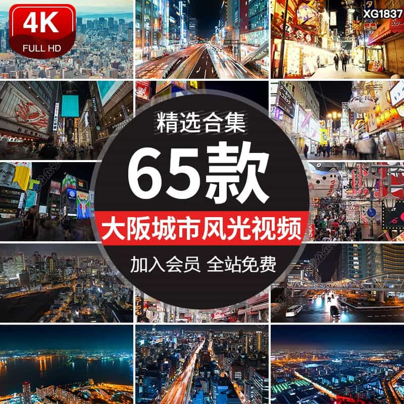 国外日本大阪城市建筑风光交通夜景车流人流高清航拍延时视频素材