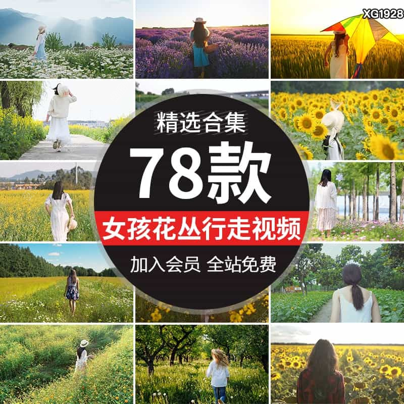 女孩花丛背影奔跑草丛行走花海人物治愈系抖音高清实拍短视频素材