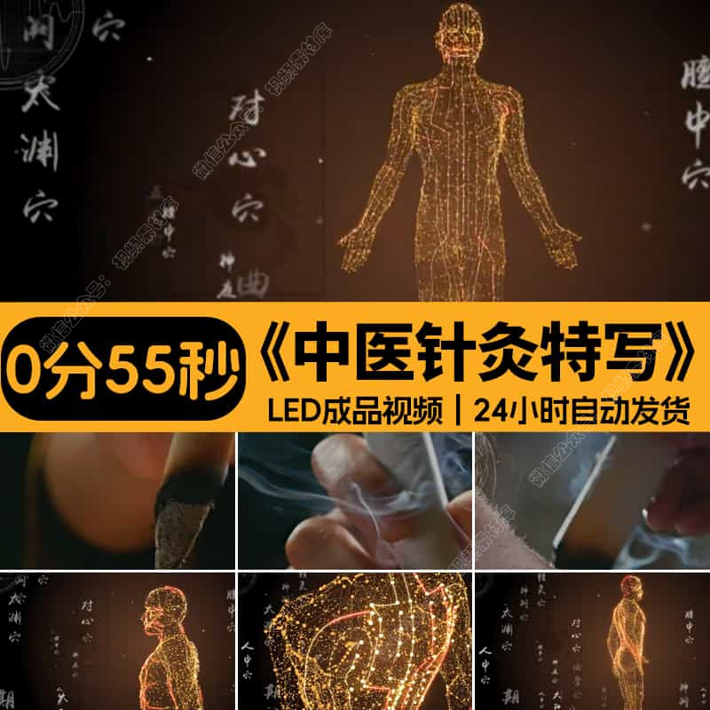 中医养生文化熏艾灸针灸疗法人体经络穴位特写动画实拍视频素材