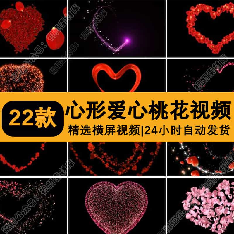 浪漫爱心桃心花瓣唯美红色粒子pr_ae动画心形透明通道mov视频素材