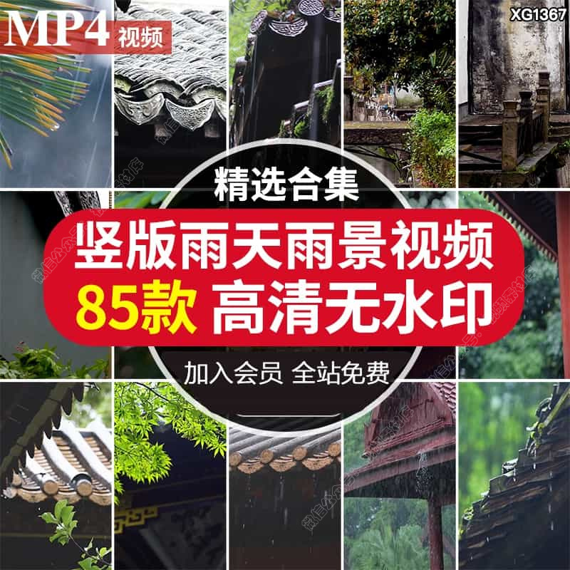 竖屏下雨天水雨滴禅意屋檐禅心古寺佛系树叶小清新风景短视频素材