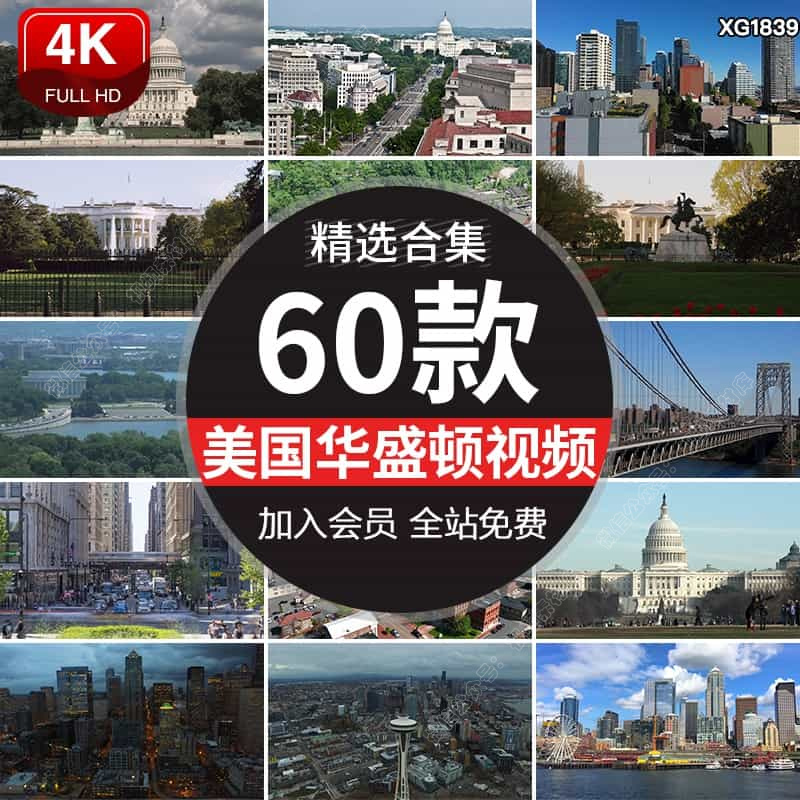 美国都市华盛顿国外城市建筑夜景航拍高清自媒体剪辑视频剪辑素材