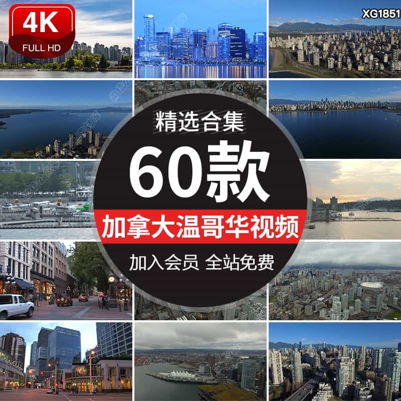 加拿大温哥华地标城市建筑风光夜景人文人流交通车流高清视频素材